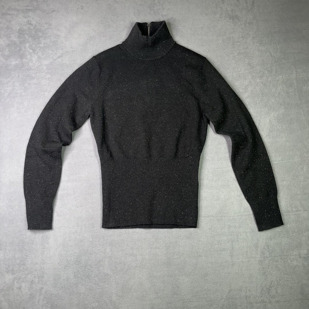 Apparis Rizzo Turtleneck Sweater Black Metallic Zip Back Vegan Holiday Size M